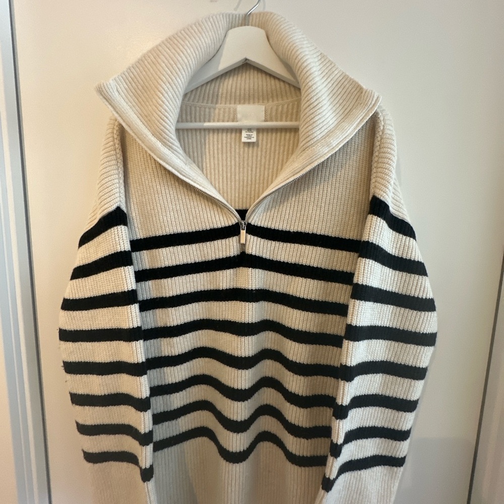 Striped Ribbed Half-Zip Sweater